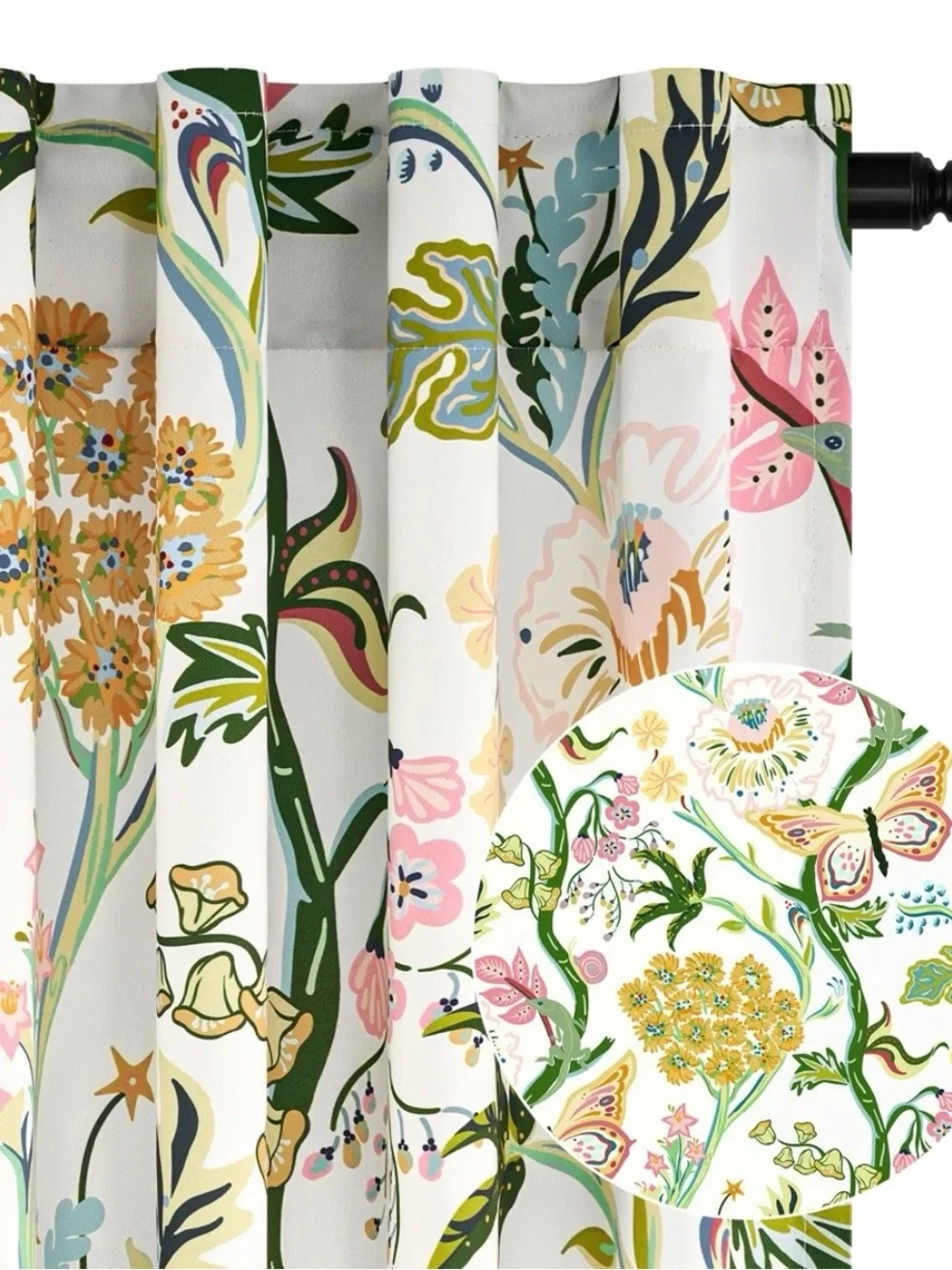NWT Floral Botanical Curtain Panels in White, Pink & Green 52” x 84”